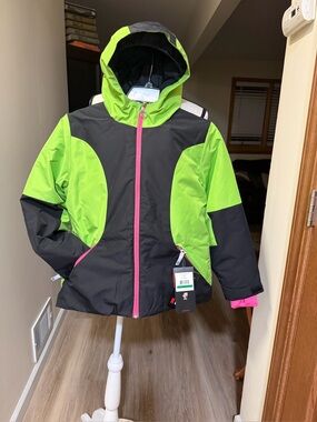 Spyder Girls Dreamer Ski Jacket Kids L Neon Green Pink Hooded NWT